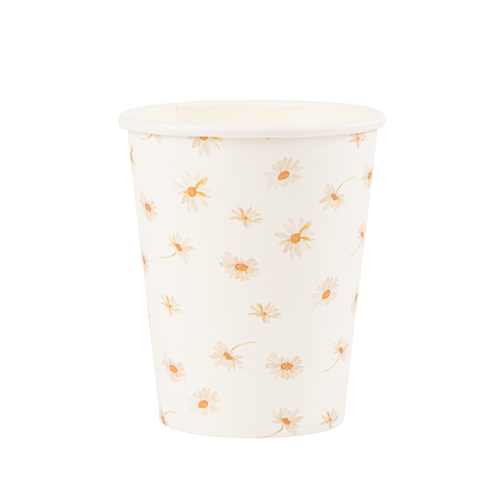 Gobelets Daisy en carton ocre et blanc - x8 Léger | 350ml