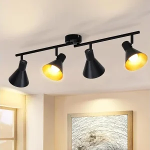 NETTLIFE 4 Spots Plafonnier Salon Noir Vieux 71CM E14 Métal Pivotant à 330°Industriel pour Chambre Cuisine Couloir