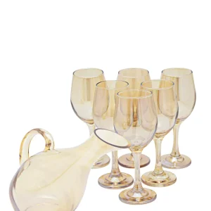 Kitchen Life Amber 7 Piece Wine En verre Set - Gold Set de 4 | Cadeau Parfait