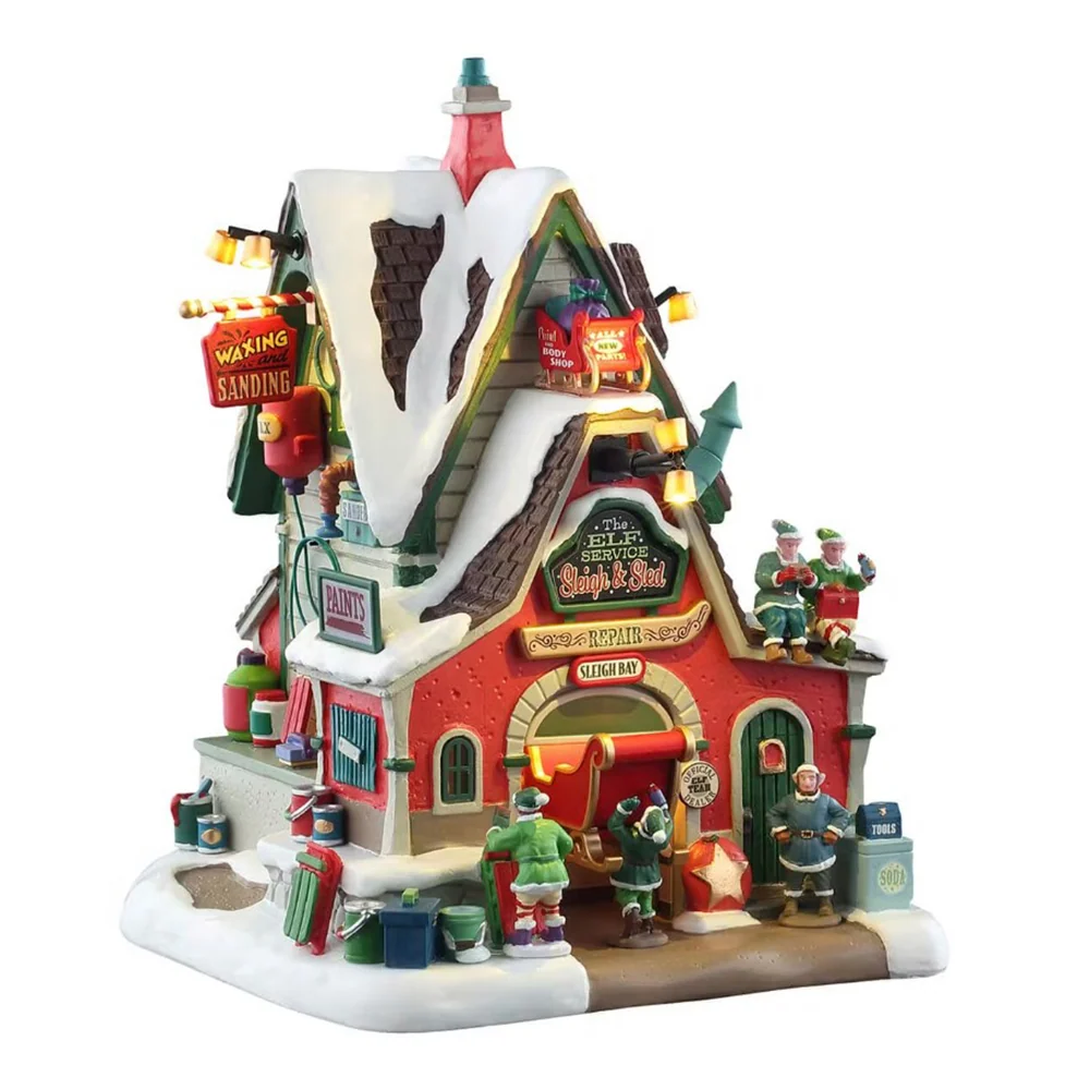 Bâtiment lumineux LEMAX « Le service des elfes de traîneau et la réparation des traîneaux » H21x16,2x17,5 cm