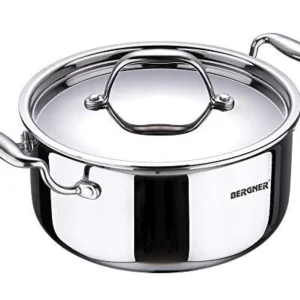 Bergner Argent TriPly Stainless Steel 22 cm Casserole Stainless Steel Lid, 4.1 Ltr Casserole, Stay Cool Cast Handle, Food...
