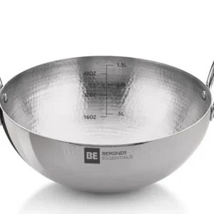 BERGNER BE Essentials 18 cm Hammered Kadai, 1.3 L Kadhai Without Lid, Thickness 2.2 mm, Food Safe, Sturdy and Durable, Eas...