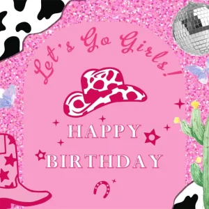 Fond Anniversaire Personnalisée Cowgirl Pailletée Rose RR1-54