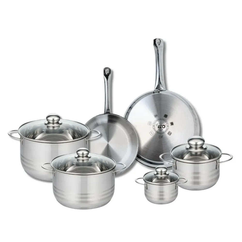 Ensemble de 2 Poêles de cuisson 24 et 28 cm et 4 faitouts 12, 16, 20 et 24 cm Elo Profi Brillant