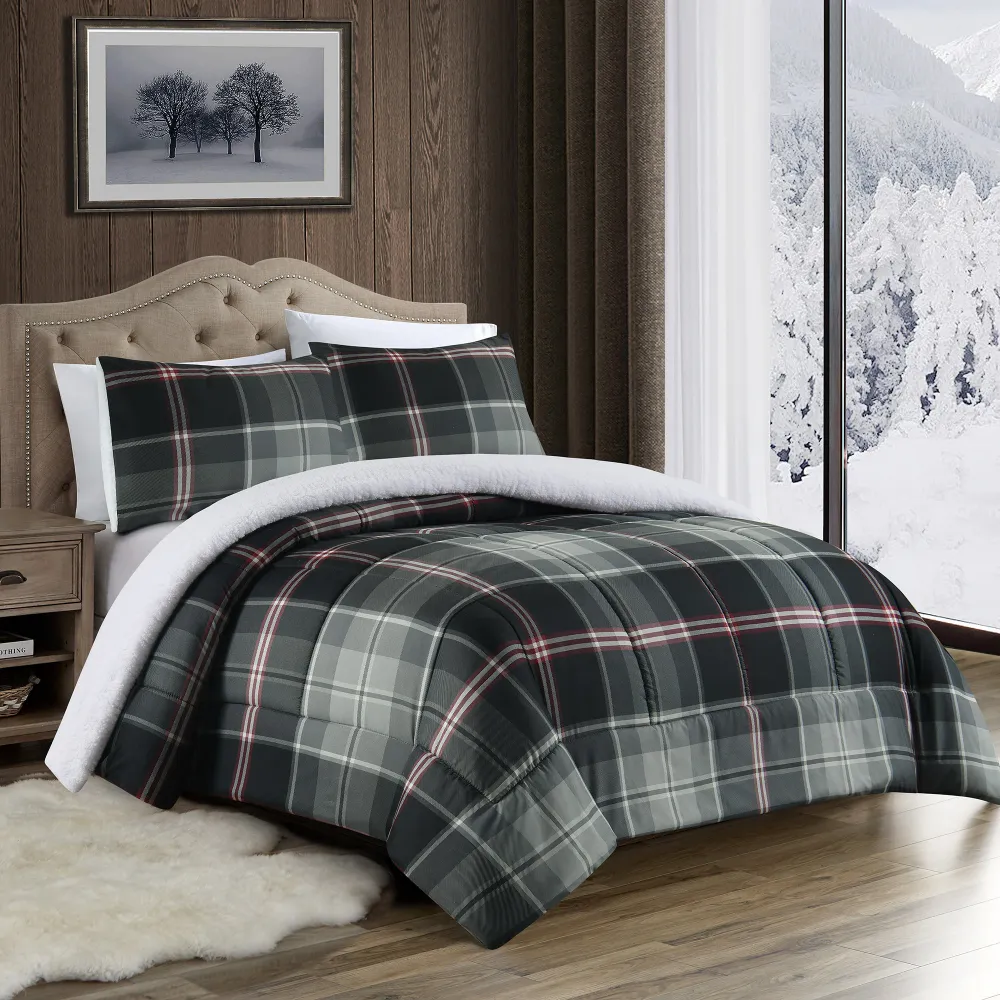 Ensemble douillette en sherpa et à carreaux imprimés, très grand lit Giant Tiger