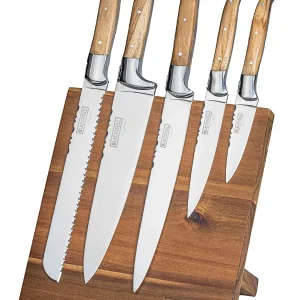 Bloc de couteaux Blackwell - Laguiole - Bois d'olivier - Couteau de chef, Couteau à pain, Couteau à viande, Couteau d'offi...