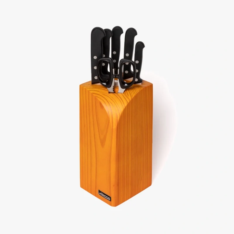Bloc couteaux 5 pcs. Série Tout-en-un + Ciseaux en Acier Inoxydable Damas