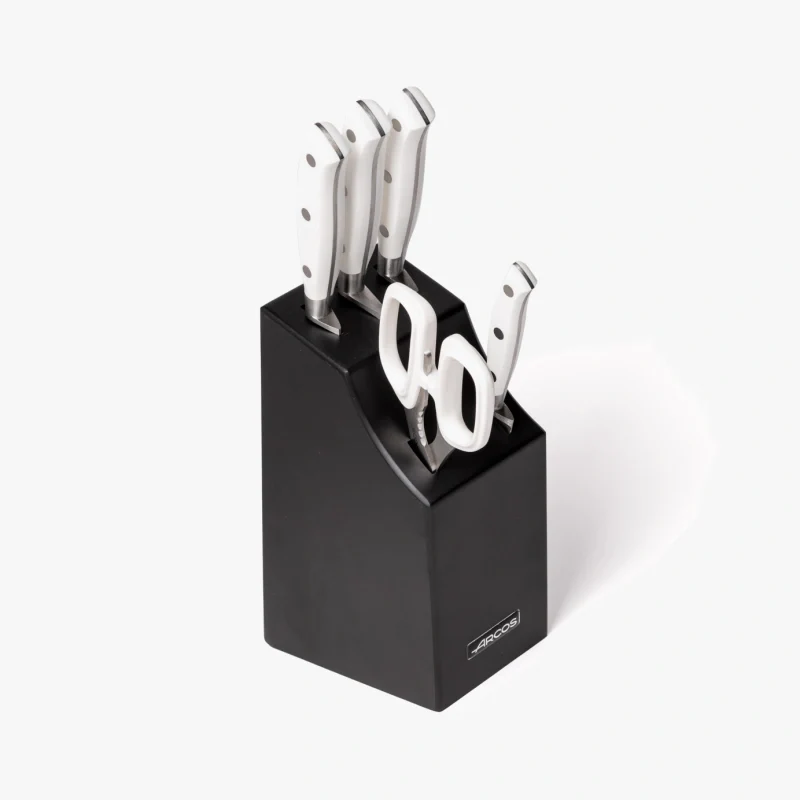 Bloc 4 couteaux Riviera Blanc + ciseaux en Acier Inoxydable Damas