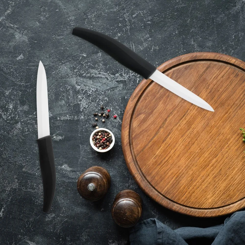 Set de 2 couteaux de cuisine lame en céramique 18 et 24 cm Nirosta avec 6 Fentes
