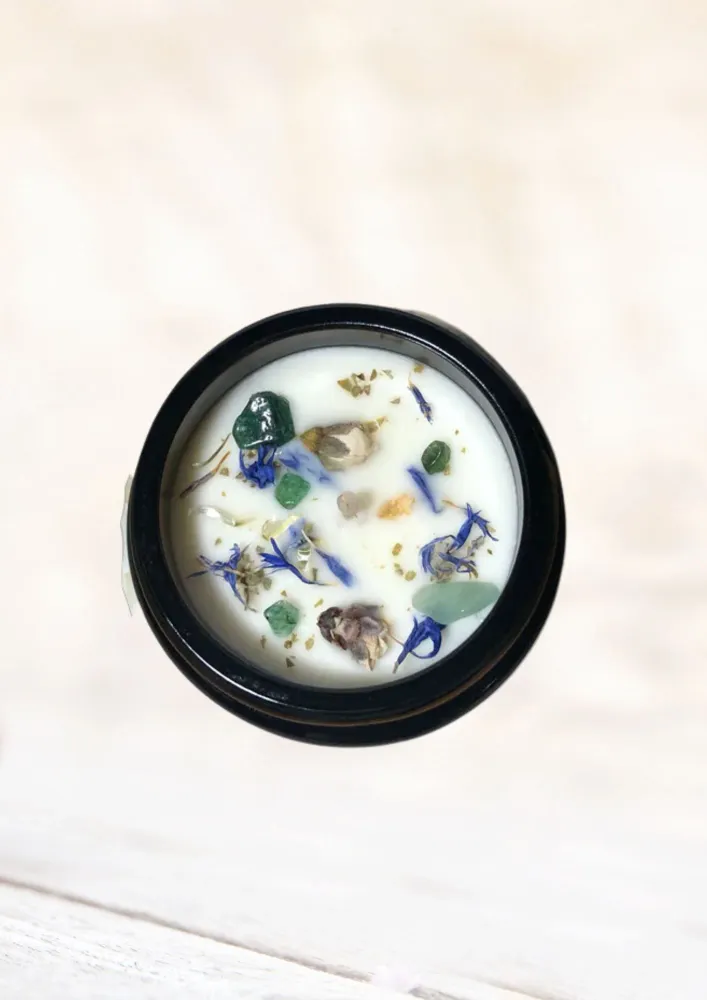 Bougie "Après la Pluie " Vétiver, Patchouli, Citron, Menthe verte & Fleurs de Cerisier, Aventurine verte Atelier Oracle