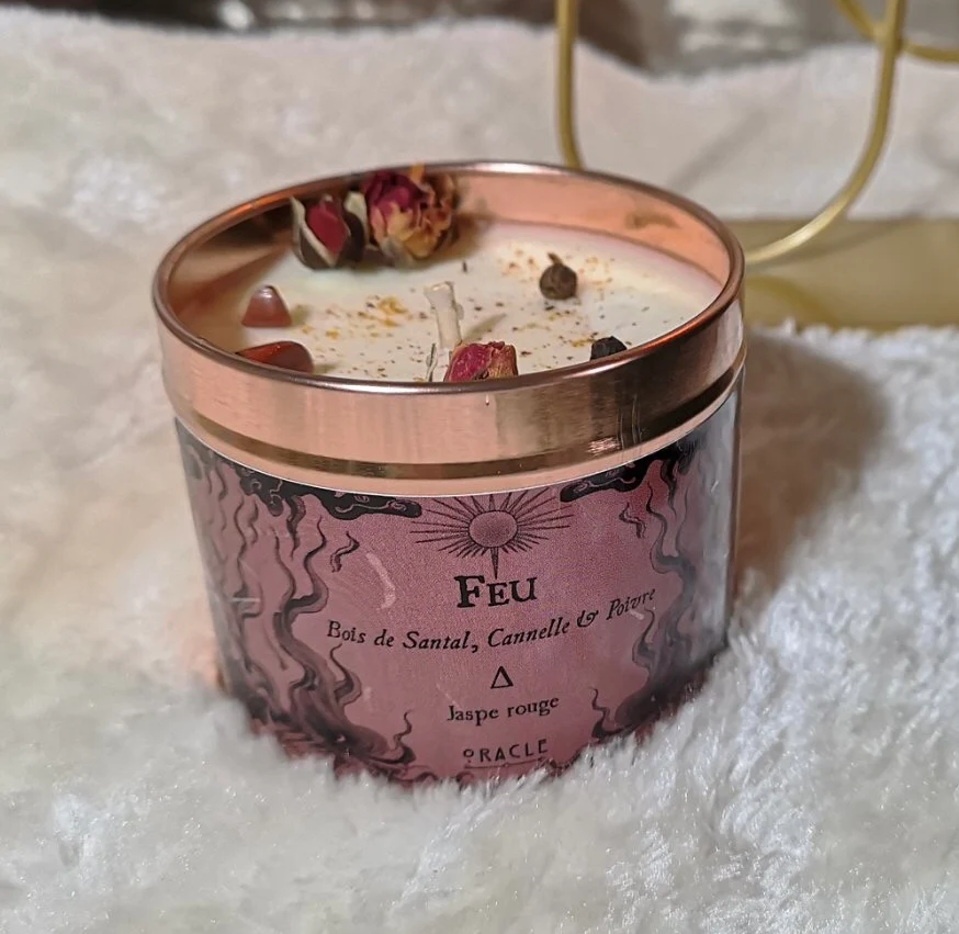Bougie Elément "Feu" Bois de Santal, Cannelle, Poivre noir et Jaspe rouge Atelier Oracle