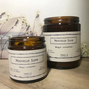 Bougie "Nouvelle Lune" Rose, Citron & Bois de Santal, Obsidienne noire Grand format Atelier Oracle