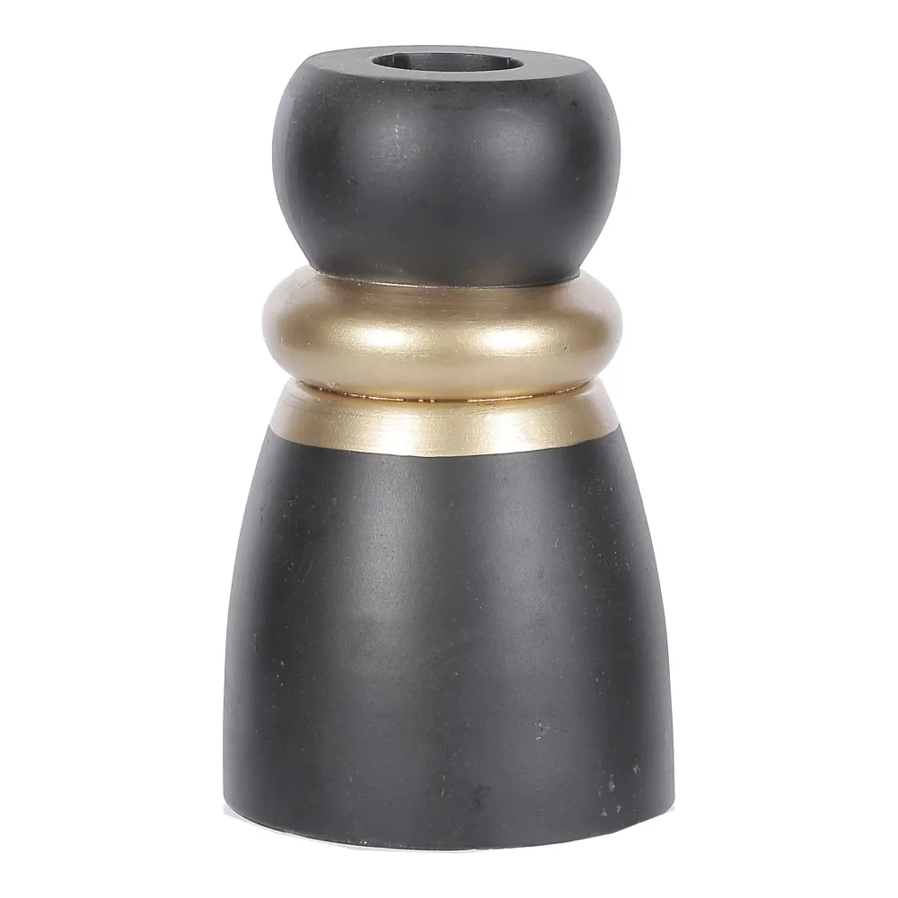 Bougeoir avec bague dorée - Noir Stokomani