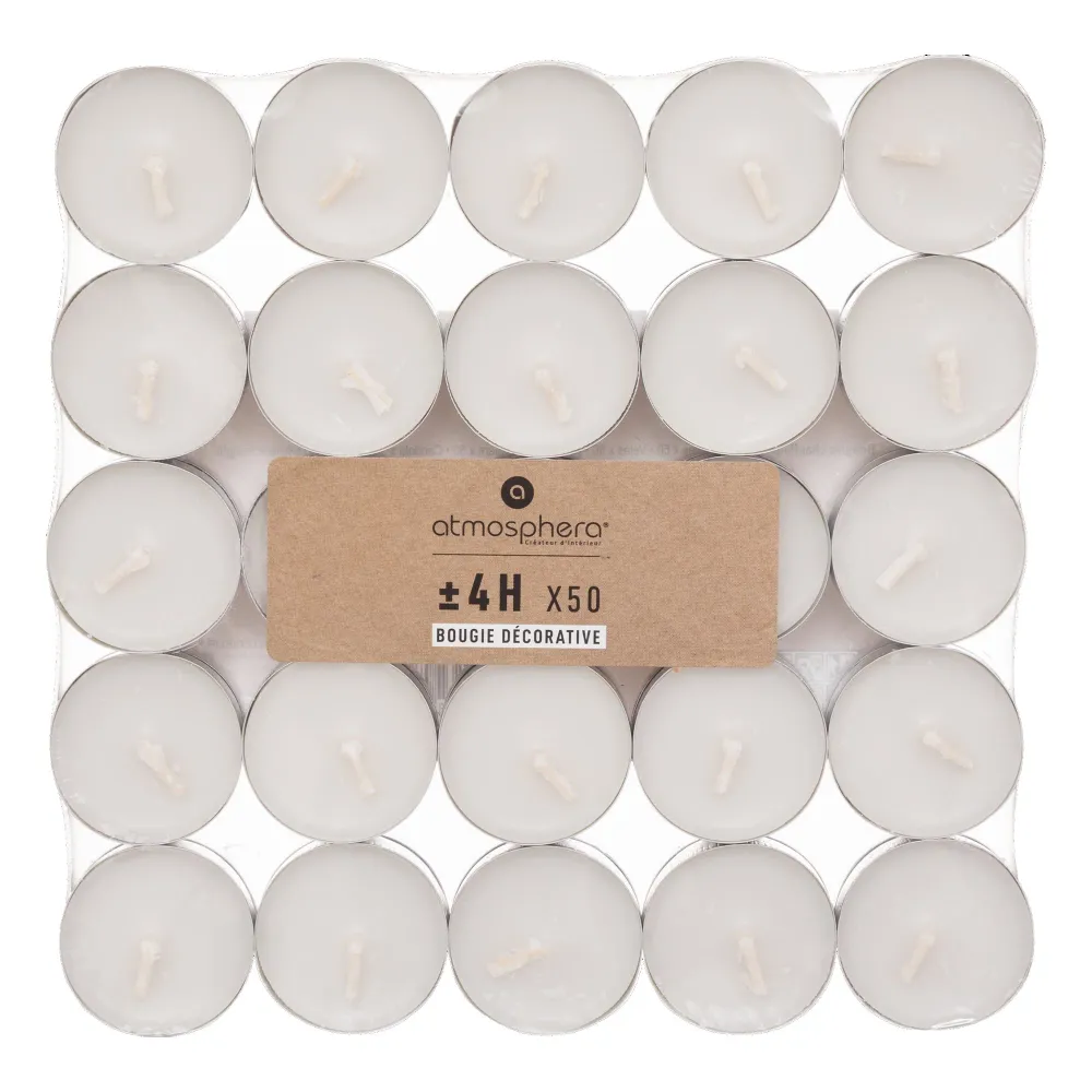 Lot de 50 bougies chauffe plat blanc 11g Stokomani