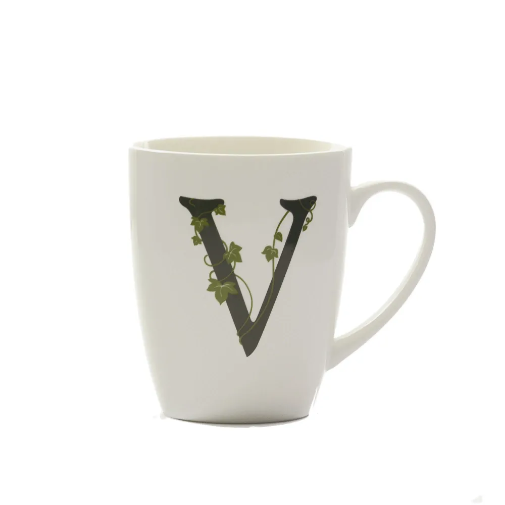 PORCELAINE BLANCHE Mug initiale V noir ATUPERTU tasse à lait blanc 380 cc LA PORCELLANA BIANCA