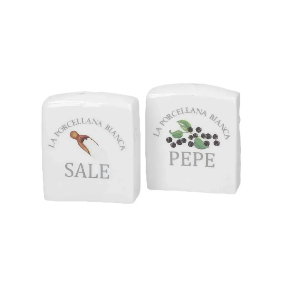 LA PORCELLANA BIANCA Salière et poivrière décorées porcelaine CONSERVA 3x6x6,5 cm