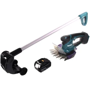 Cisaille à gazon sans fil Makita DUM 604 M1 18 V + rallonge de poignée avec rouleau + 1x batterie 4,0 Ah - sans chargeur