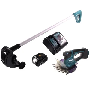 Cisaille à gazon sans fil Makita DUM 604 RM1 18 V + rallonge de poignée avec rouleau + 1 batterie 4,0 Ah + chargeur