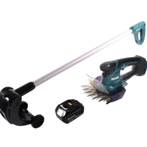 Cisaille à gazon sans fil Makita DUM 604 T1 18 V + rallonge de poignée avec rouleau + 1x batterie 5,0 Ah - sans chargeur