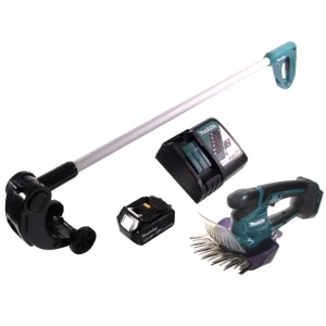 Cisaille à gazon sans fil Makita DUM 604 RT1 18 V + rallonge de poignée avec rouleau + 1 batterie 5,0 Ah + chargeur