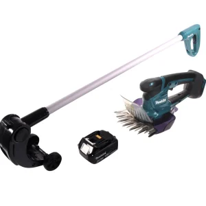 Cisaille à gazon sans fil Makita DUM 604 G1 18 V + rallonge de poignée avec rouleau + 1x batterie 6,0 Ah - sans chargeur
