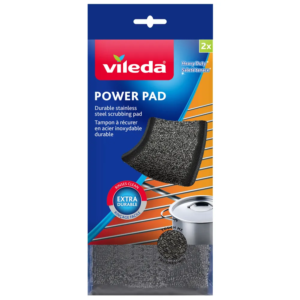 Vileda Power Pad Tampon à Récurer en Acier Inoxydable Durable
