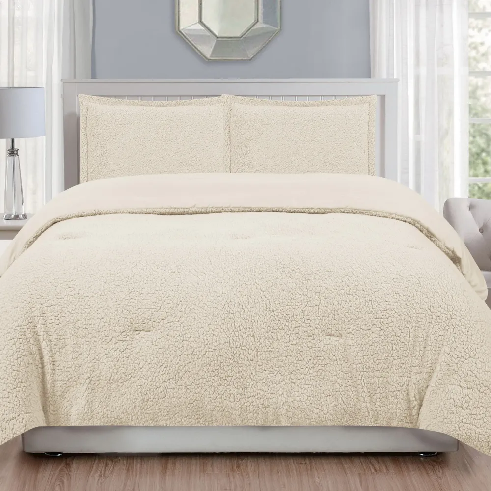 Ensemble douillette en sherpa pelucheux réversible, grand lit, 3 pièces Giant Tiger