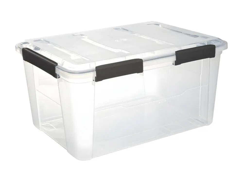 Boîte de rangement en polypropylène translucide 50L fermeture à clip