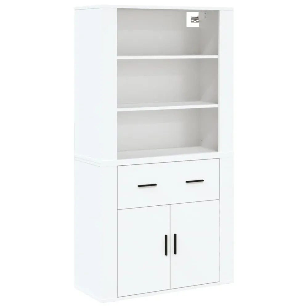 Buffet bahut commode armoire meuble de rangement organisateur cuisine salle de séjour salon haut bois d'ingénierie blanc 0...