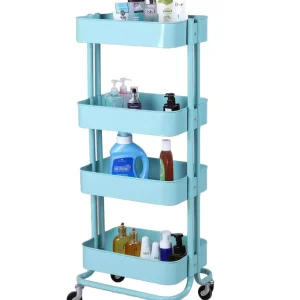 Monaco 4 Tier Kitchen Storage Rack Wheels - Baby Blue