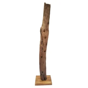 Range-bouteilles tronc d'arbre en teck 184 cm socle carré - TOKELA