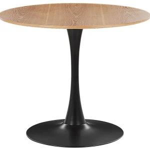 Round Dining Table ⌀ 90 cm Light Wood Noir jais BOCA