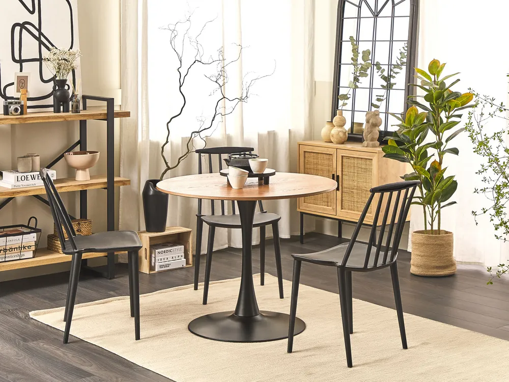 Round Dining Table ⌀ 90 cm Light Wood Noir jais BOCA