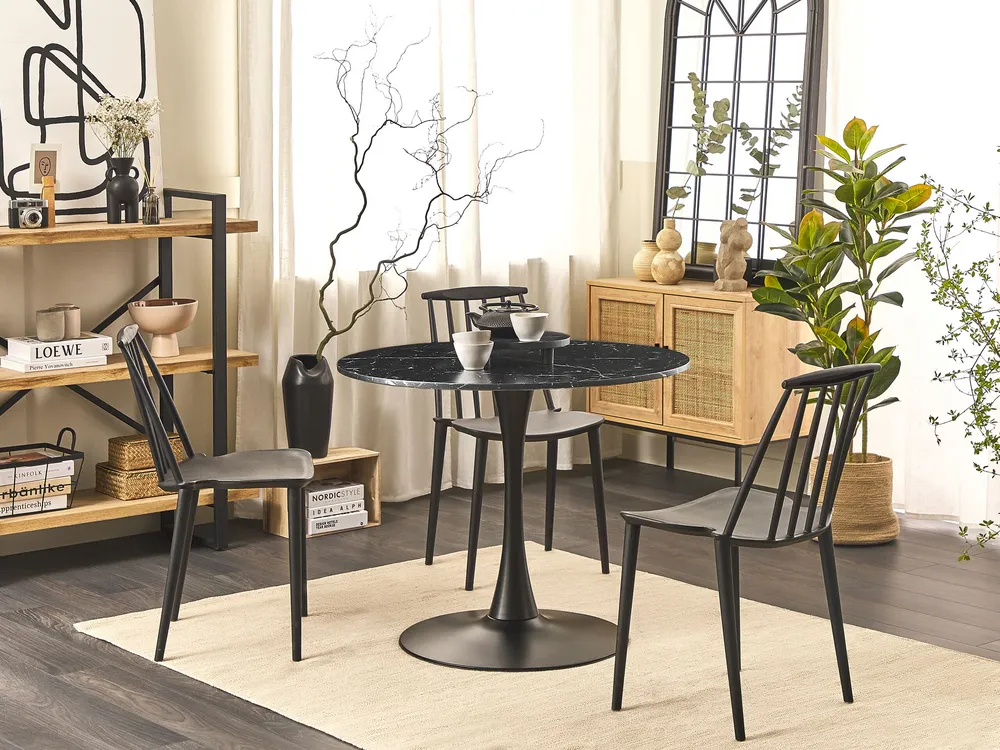 Round Dining Table ⌀ 90 cm Marble Effect Noir jais BOCA