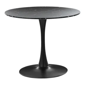 Table à manger ronde ⌀ 90 cm effet marbre noir BOCA