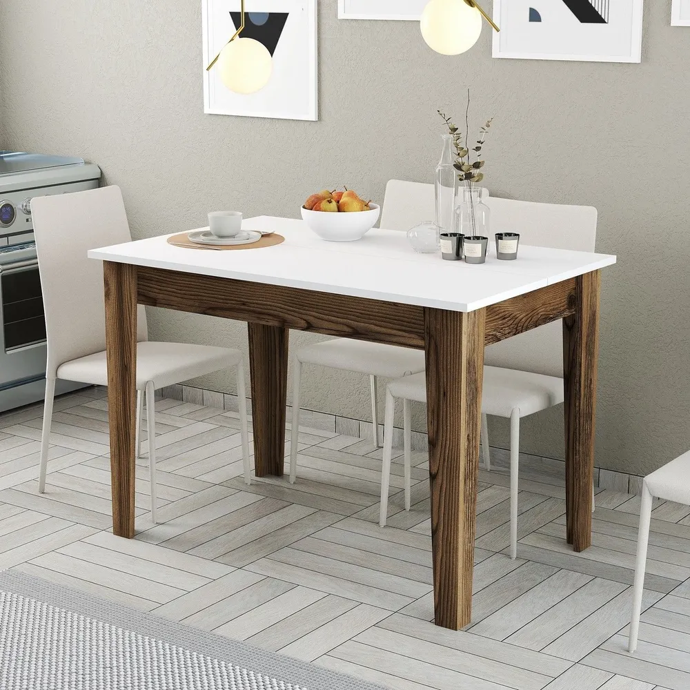 Table de salle à manger avec rangement Fiorita L110cm Bois et Blanc