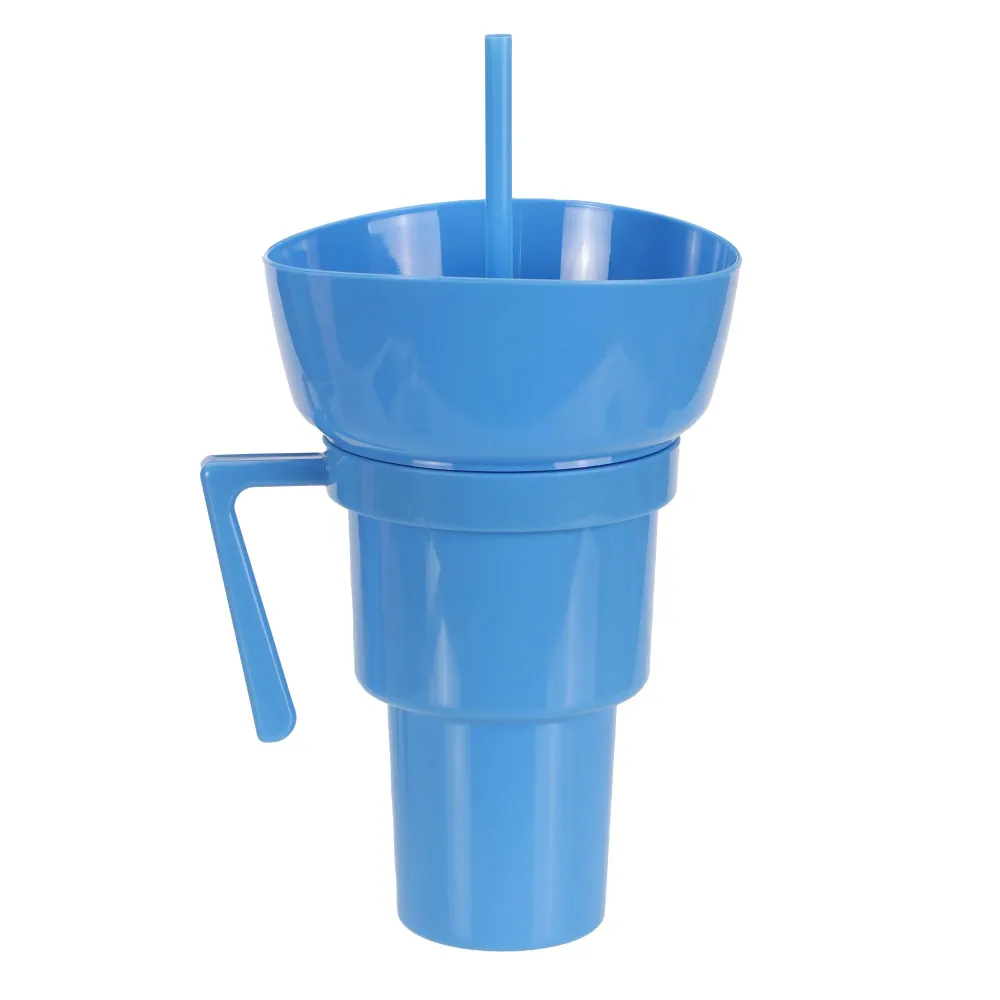 Gobelet en plastique avec paille et bol à collation 900ML - Bleu Stokomani