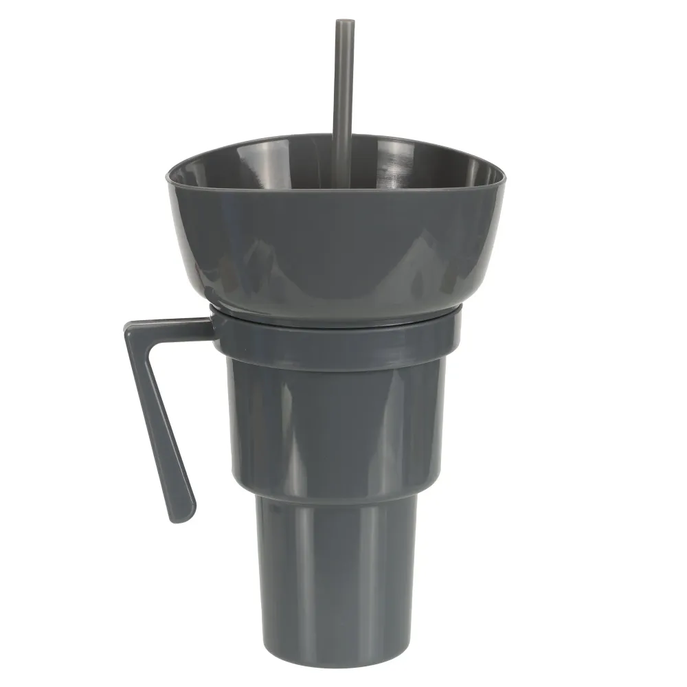 Gobelet en plastique avec paille et bol à collation 900ML - Gris Stokomani