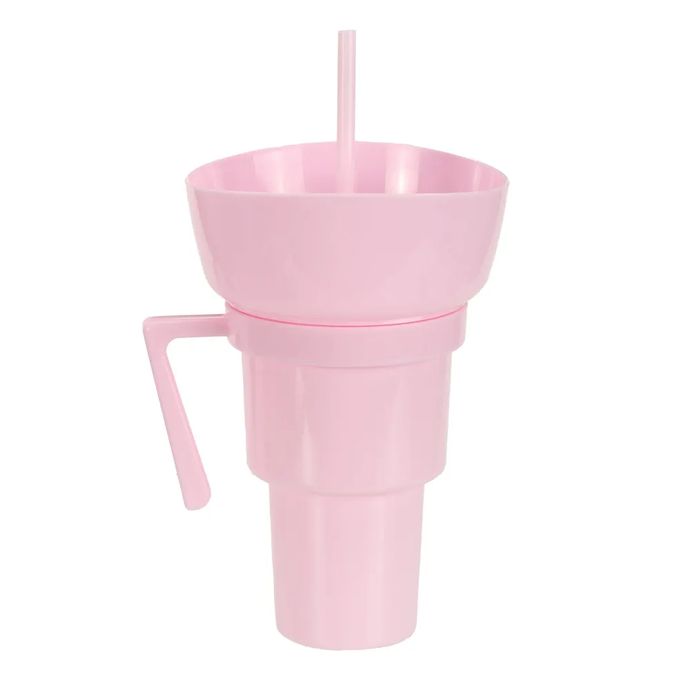 Gobelet en plastique avec paille et bol à collation 900ML - Rose clair Stokomani