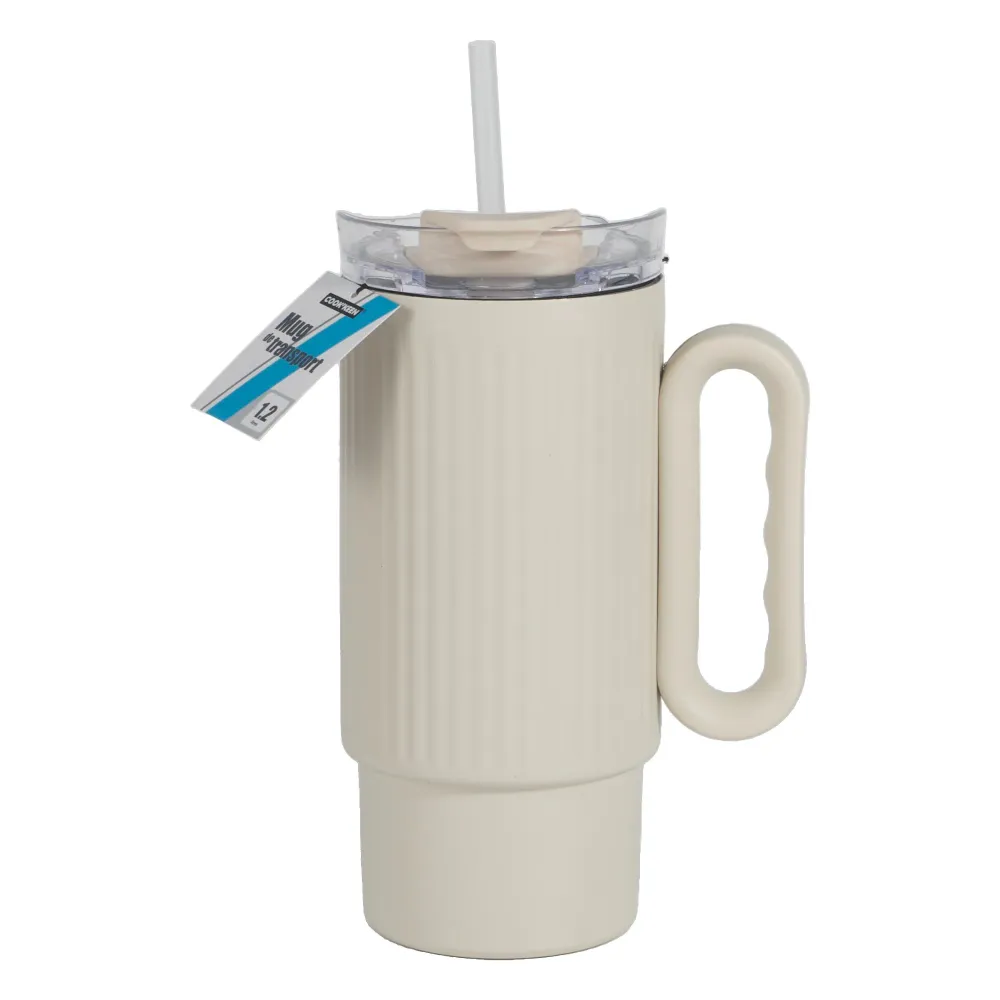 Mug de transport Isotherme avec poignée fantaisie 1,2 L - Beige Stokomani