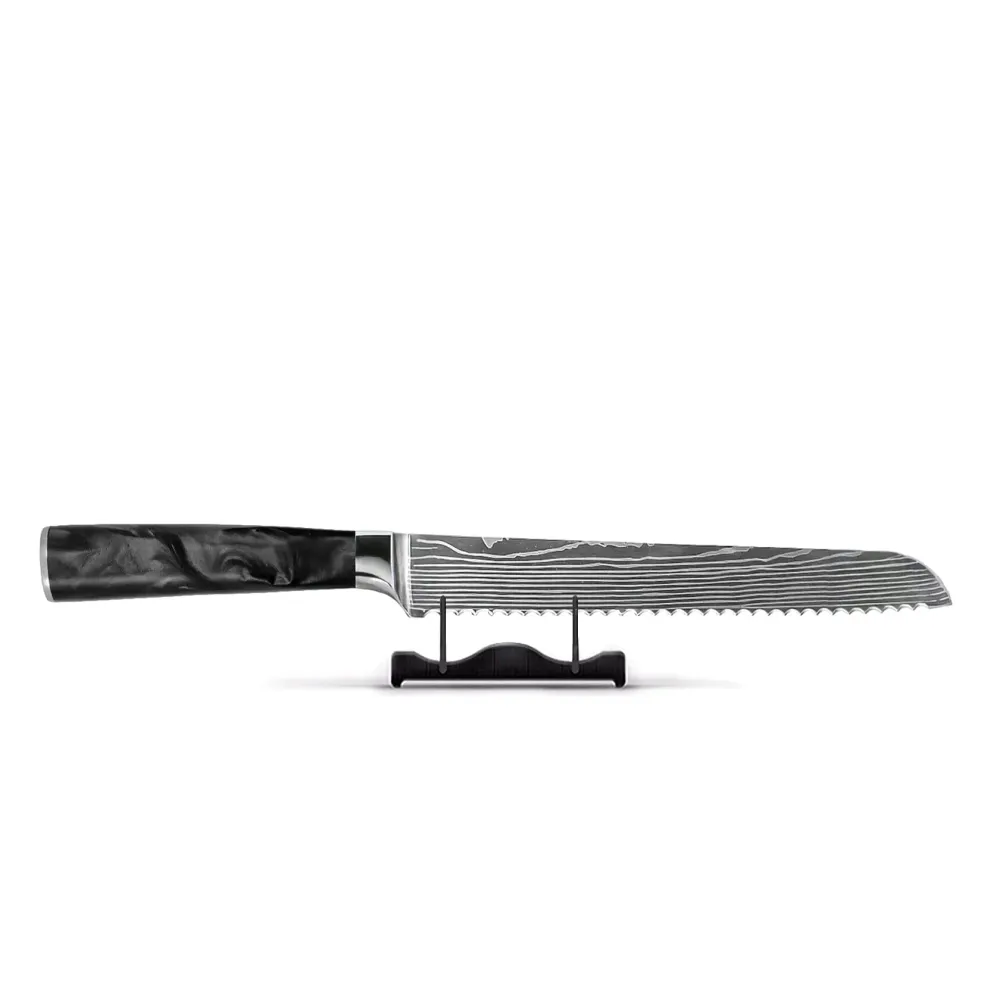 Impression Damas Japonais Epoxy Onyx - Couteau à Pain 20 cm Shinrai Knives