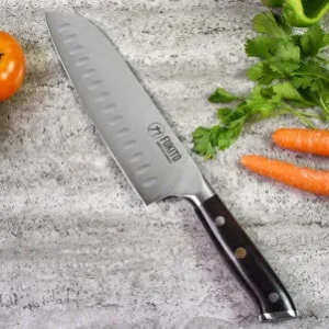 Couteau de cuisine japonais Santoku 18 cm manche Ébène FUKITO
