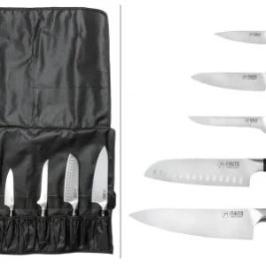 Mallette 5 couteaux de cuisine professionnels (office 9cm, universel 15cm, désosseur 15cm, santoku alvéolé 18cm, chef 21cm...