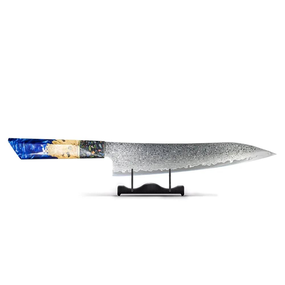 Bijoux Epoxy Saphir - Couteau de Chef Damas 23 cm - Edition Spéciale Shinrai Knives