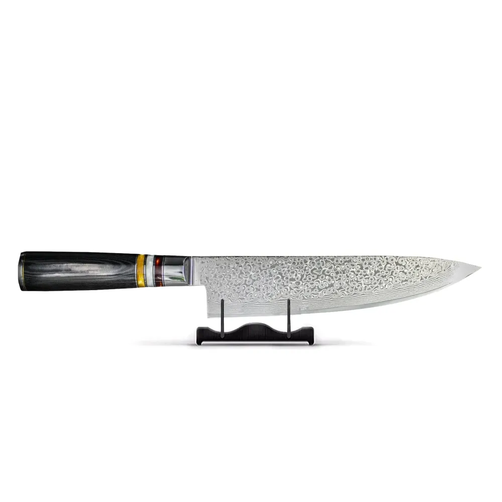 Micarta Jewels Noir - Couteau de Chef Damas 20 cm Shinrai Knives
