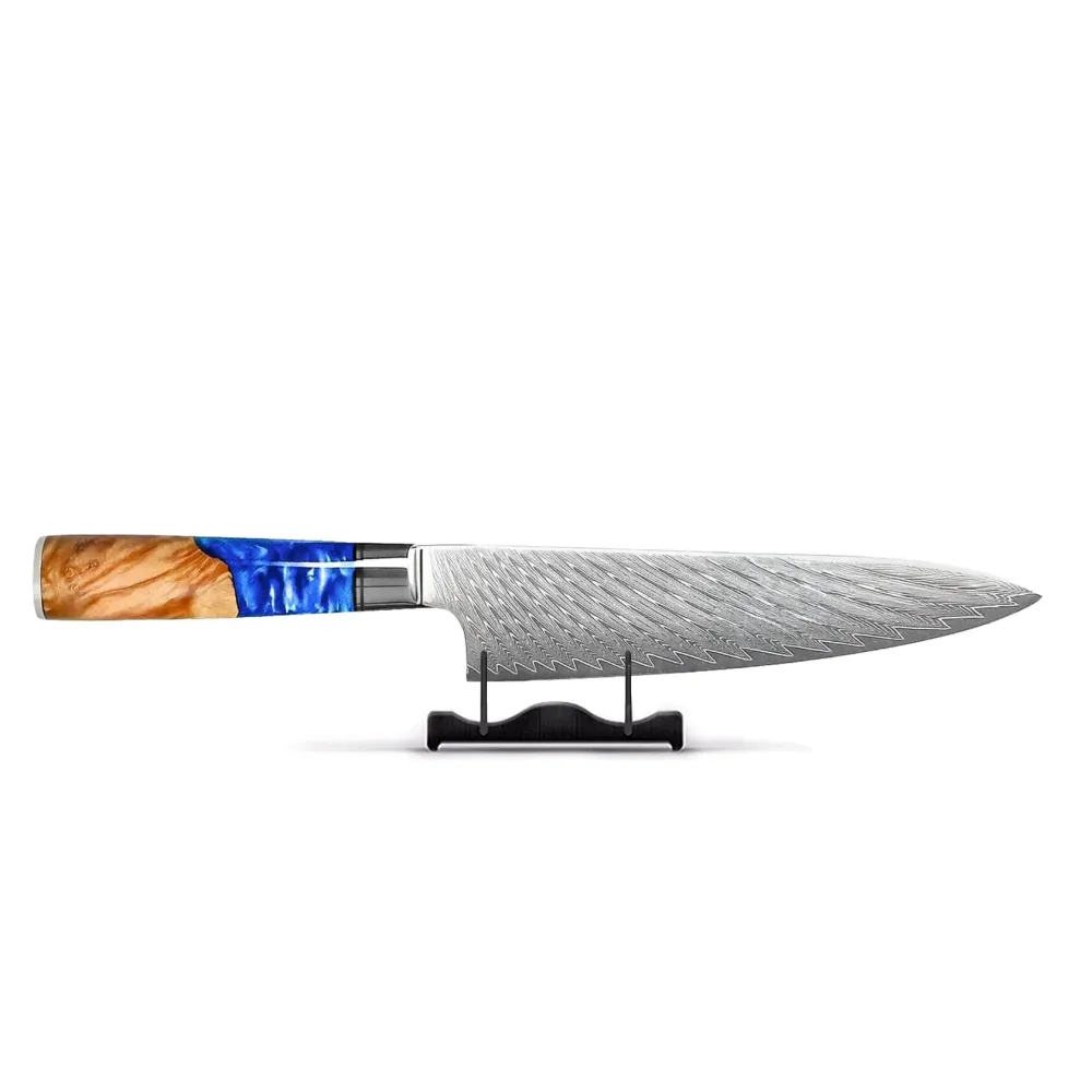 Shinrai Knives - Couteau de Chef Epoxy Saphir Damas 20 cm