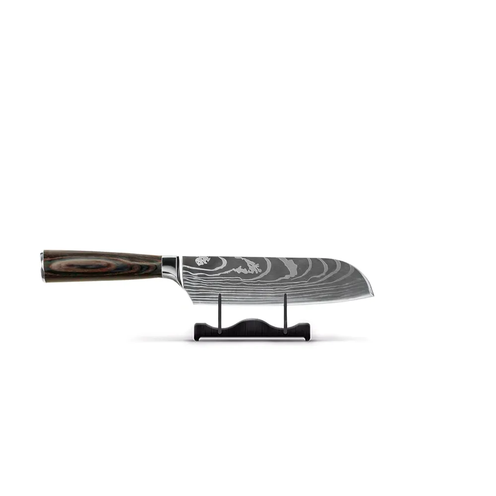 Série d'estampes japonaises Damas - Petit couteau Santoku (13cm) Shinrai Knives