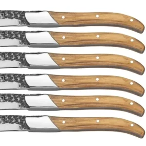 Taille-Crayon Couteaux Couteaux à steak Blackwell Laguiole - Brut Noir - Bois d'olivier - 6 pièces