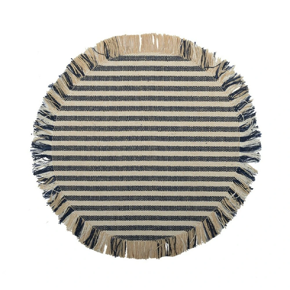 Dessous d'assiette en toile de jute raye naturel et bleu par boite de - 6