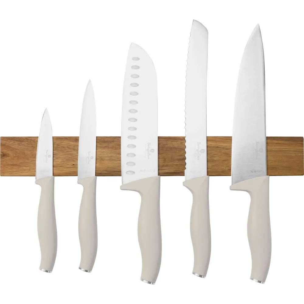 Ensemble de 6 couteaux avec support magnétique en bois d'acacia